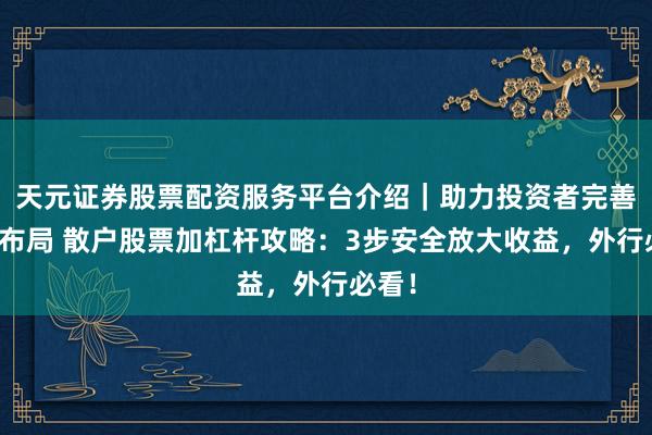 天元证券股票配资服务平台介绍|助力投资者完善交易布局 散户股票加杠杆攻略:3步安全放大收益,外行必看!