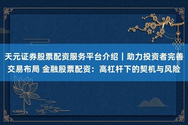 天元证券股票配资服务平台介绍｜助力投资者完善交易布局 金融股票配资：高杠杆下的契机与风险