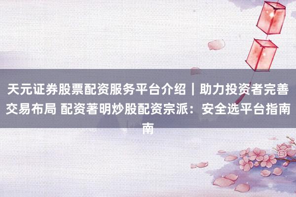 天元证券股票配资服务平台介绍｜助力投资者完善交易布局 配资著明炒股配资宗派：安全选平台指南