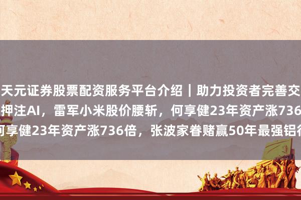 天元证券股票配资服务平台介绍｜助力投资者完善交易布局 马云砍掉卖场押注AI，雷军小米股价腰斩，何享健23年资产涨736倍，张波家眷赌赢50年最强铝行情